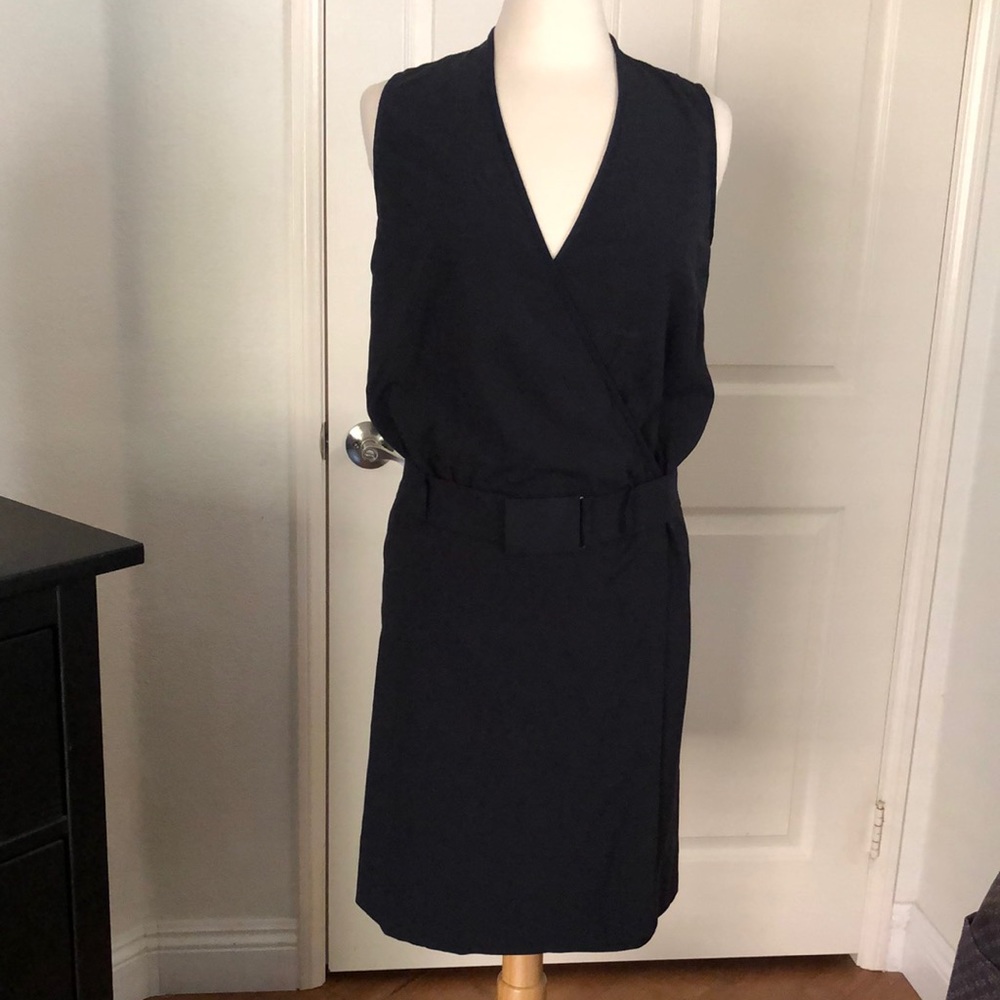 DKNY dark blue overlap suit dress with belt